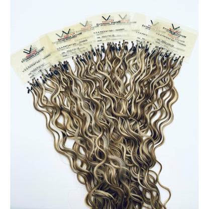 VIP RineX System – Cylinder Loop Human Hair Extensions, Curly 18" (100 Strands)