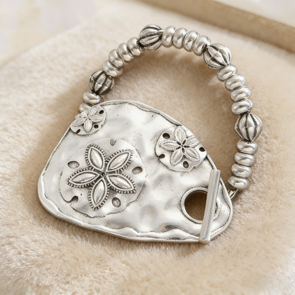 Vintage Bold Engraved Flower &amp; Bead Bracelet