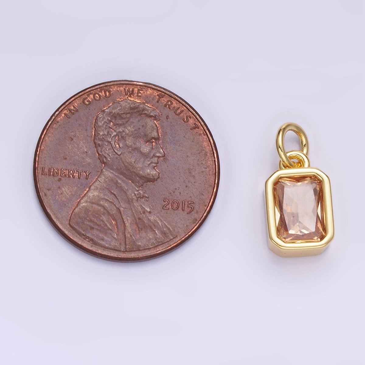 W14K Gold Filled Baguette Birthstone CZ Bezel Charm in Gold &amp; Silver | W745 - W750