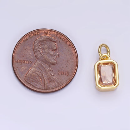 W14K Gold Filled Baguette Birthstone CZ Bezel Charm in Gold &amp; Silver | W745 - W750