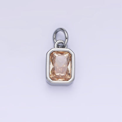 W14K Gold Filled Baguette Birthstone CZ Bezel Charm in Gold &amp; Silver | W745 - W750