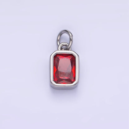 W14K Gold Filled Baguette Birthstone CZ Bezel Charm in Gold &amp; Silver | W745 - W750