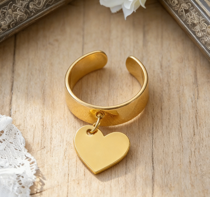 Stainless Steel Heart Ear Cuff &amp; Ring Set