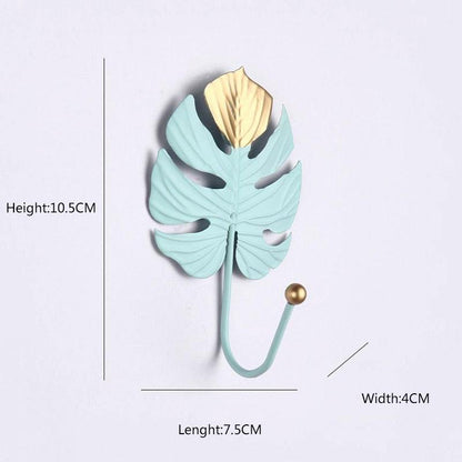 Wall Coat Rack Clothes Hanger Home Decoration Accessories Wall Hooks for Hanging Clothes Blue Leaves/Golden Leaves Home Storage Decorative Leaves Iron Hooks Tropic Plant Wall Mounted Single Clothes Hangers Decorative Hanger Hanging Hooks