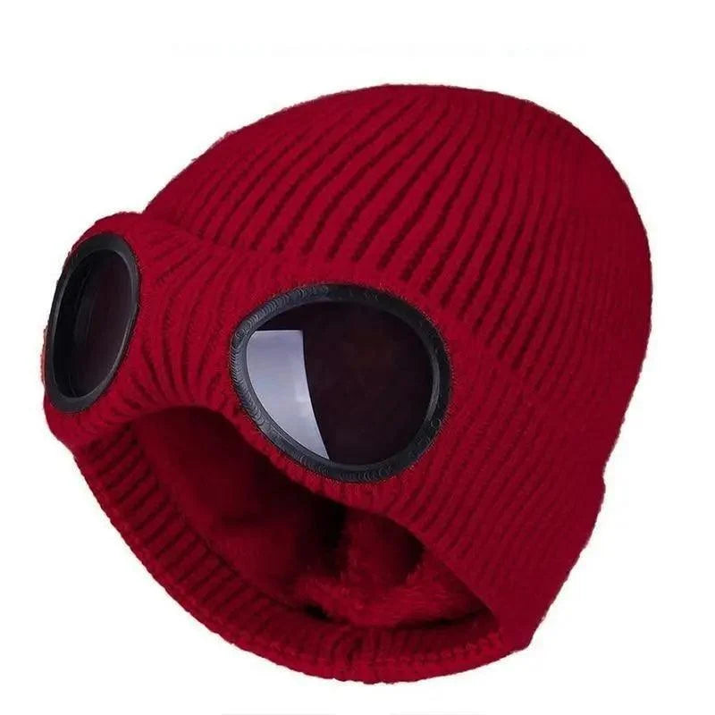Warm Classic Unisex Wool Knitted Goggles Beanie Comfortable Winter Stylish Hat Outdoor Sports Cap For Men Women New Fashion Multi Function Caps