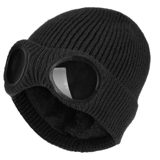 Warm Classic Unisex Wool Knitted Goggles Beanie Comfortable Winter Stylish Hat Outdoor Sports Cap For Men Women New Fashion Multi Function Caps