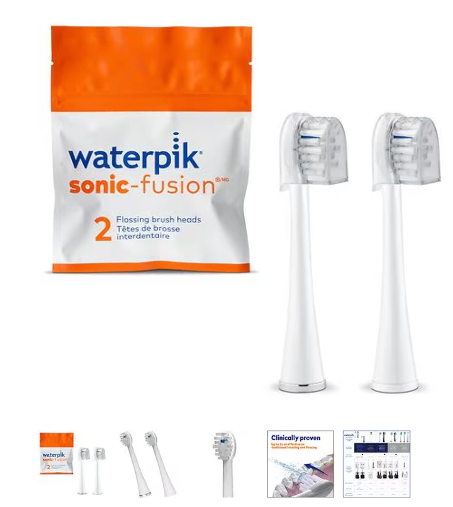 Waterpik Sonic-Fusion Full Size Replacement Flossing Brush Heads, White, 2 Count
