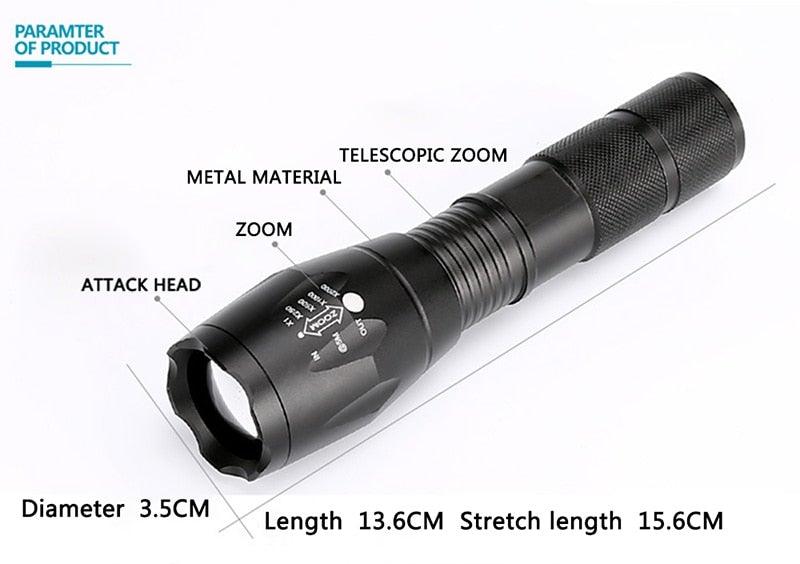 Waterproof Z45 Led Flashlight Ultra Bright Waterproof MINI Torch T6/L2/V6 zoomable 5 Modes 18650 rechargeable Battery for camping tactica Led Mini Water-Resistant Torch Light For Indoor &amp; Outdoor Camping Hiking Accessories Gear