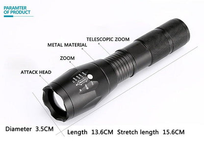 Waterproof Z45 Led Flashlight Ultra Bright Waterproof MINI Torch T6/L2/V6 zoomable 5 Modes 18650 rechargeable Battery for camping tactica Led Mini Water-Resistant Torch Light For Indoor &amp; Outdoor Camping Hiking Accessories Gear