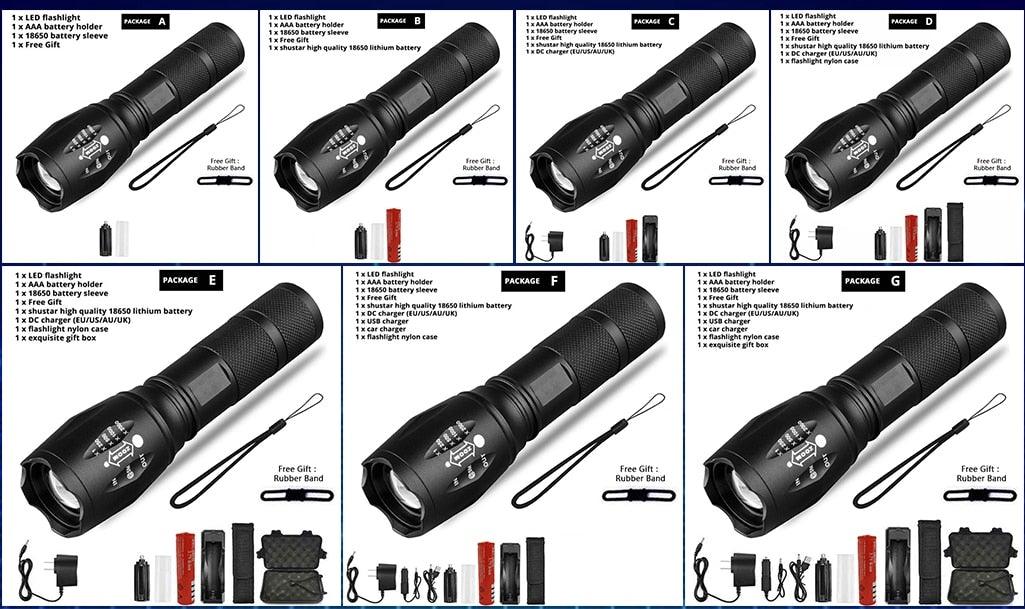 Waterproof Z45 Led Flashlight Ultra Bright Waterproof MINI Torch T6/L2/V6 zoomable 5 Modes 18650 rechargeable Battery for camping tactica Led Mini Water-Resistant Torch Light For Indoor &amp; Outdoor Camping Hiking Accessories Gear