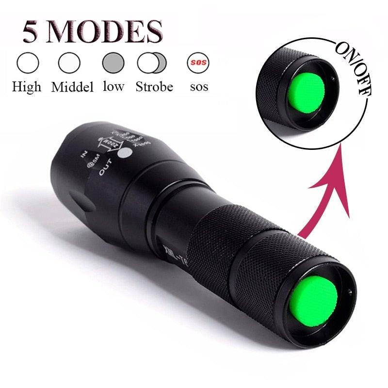 Waterproof Z45 Led Flashlight Ultra Bright Waterproof MINI Torch T6/L2/V6 zoomable 5 Modes 18650 rechargeable Battery for camping tactica Led Mini Water-Resistant Torch Light For Indoor &amp; Outdoor Camping Hiking Accessories Gear