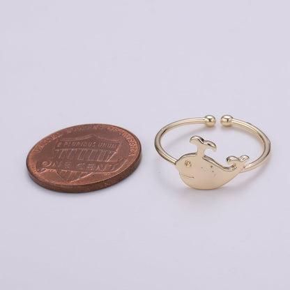Whale 18k Gold Ring, Adjustable Gold Curb Ring, Under the sea Ocean Life Ring, The Animal R-267