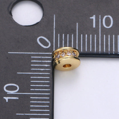 Wheel Spacer Beads CZ Micro Pave Round Rondelle Beads 14K Gold Filled Bead Spacer for Bracelet B-682