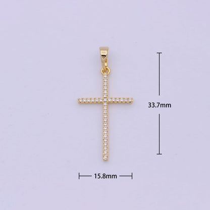 White, 14K Gold Filled Minimalist 34mm Micro Paved CZ Latin Religious Cross Pendant H-018  H-136 I-010