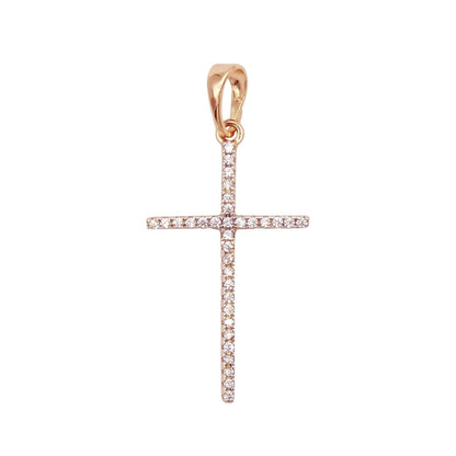 White, 14K Gold Filled Minimalist 34mm Micro Paved CZ Latin Religious Cross Pendant H-018  H-136 I-010