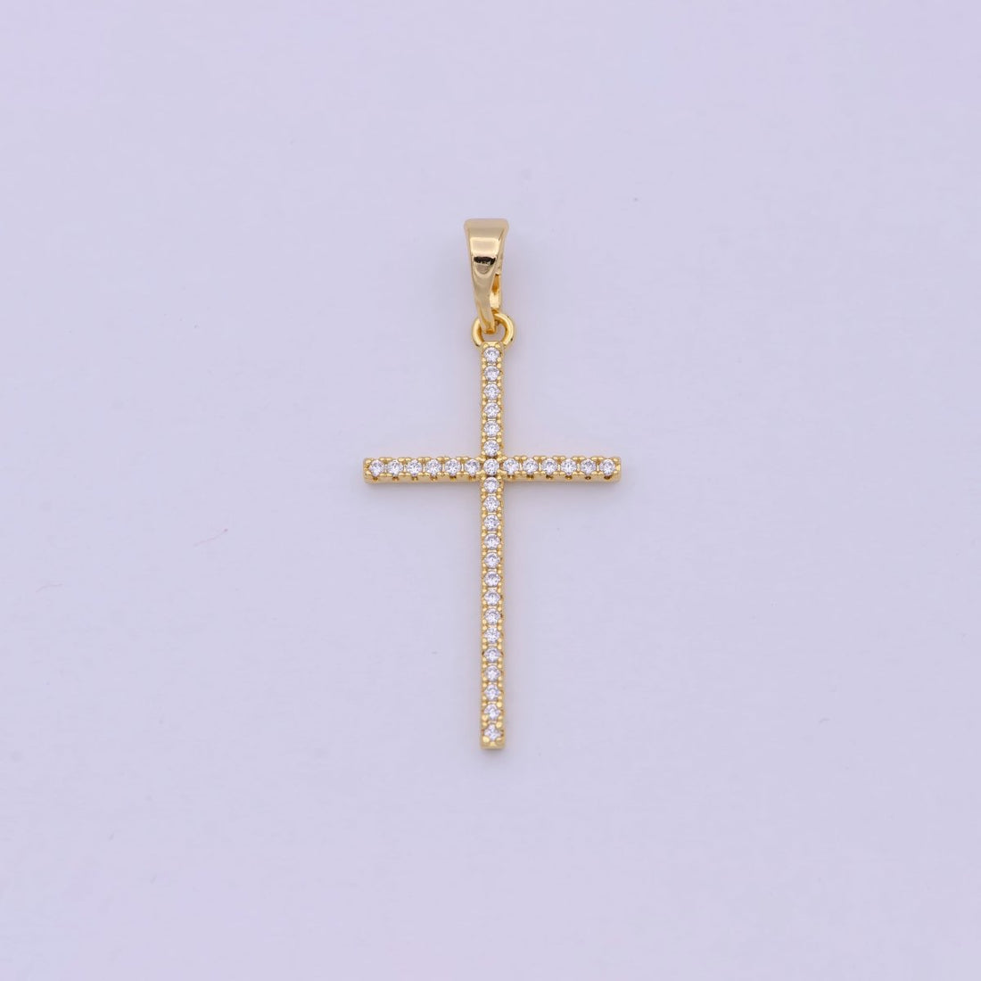 White, 14K Gold Filled Minimalist 34mm Micro Paved CZ Latin Religious Cross Pendant H-018  H-136 I-010