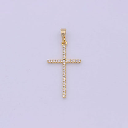 White, 14K Gold Filled Minimalist 34mm Micro Paved CZ Latin Religious Cross Pendant H-018  H-136 I-010