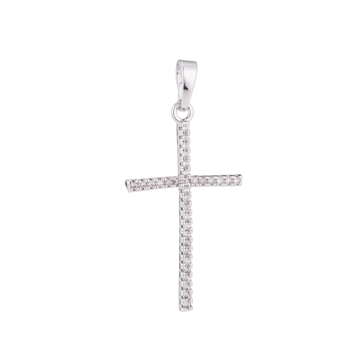 White, 14K Gold Filled Minimalist 34mm Micro Paved CZ Latin Religious Cross Pendant H-018  H-136 I-010