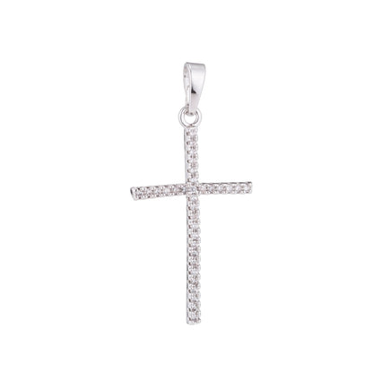 White, 14K Gold Filled Minimalist 34mm Micro Paved CZ Latin Religious Cross Pendant H-018  H-136 I-010