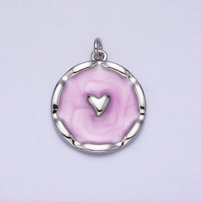 White, Blue, Pink Sparkly Enamel Heart Round Charm in Gold &amp; Silver | AC633 - AC638