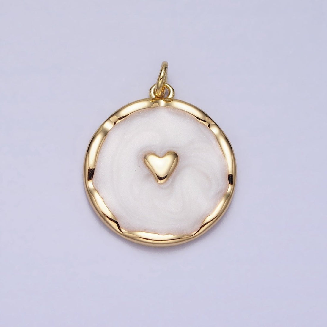 White, Blue, Pink Sparkly Enamel Heart Round Charm in Gold &amp; Silver | AC633 - AC638
