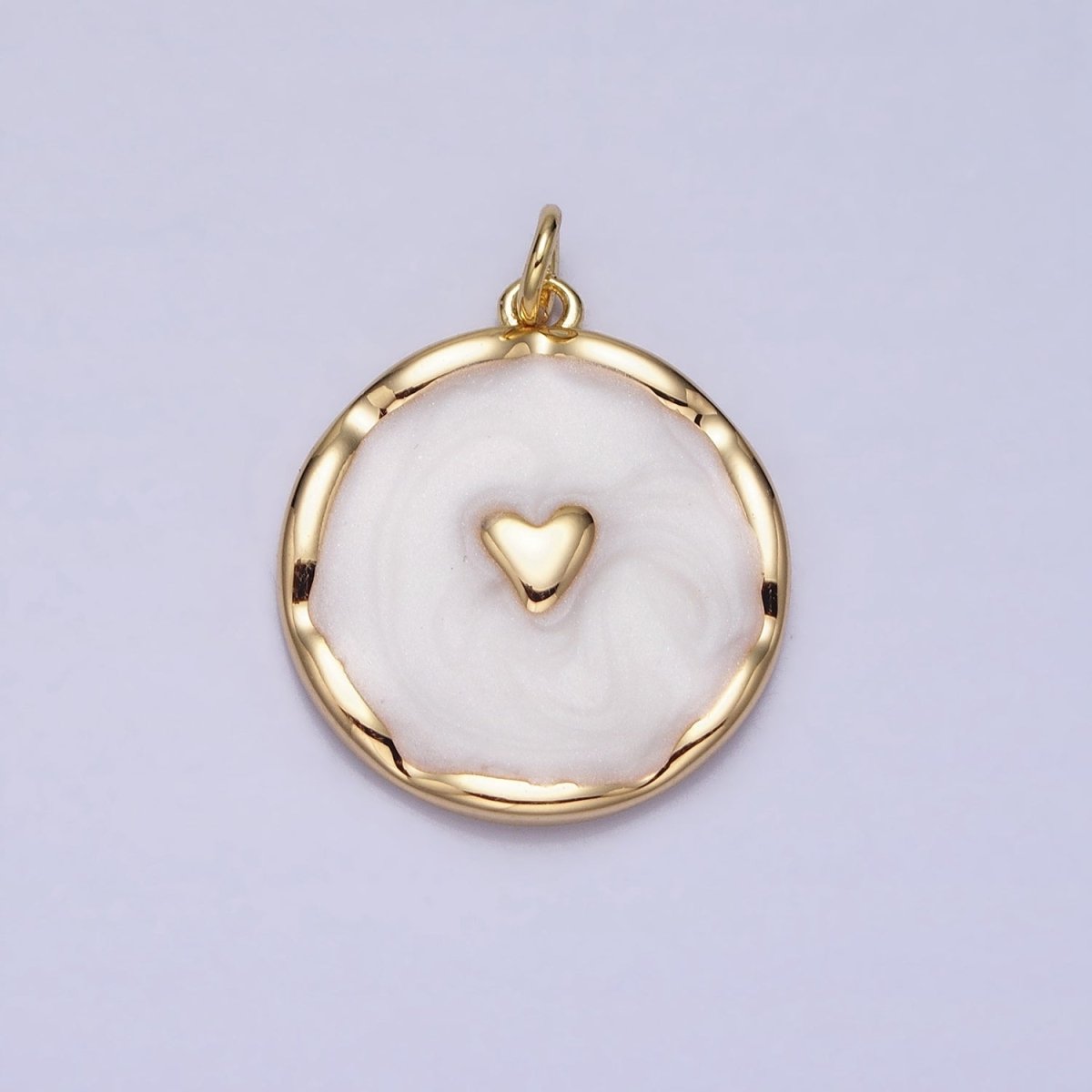 White, Blue, Pink Sparkly Enamel Heart Round Charm in Gold &amp; Silver | AC633 - AC638