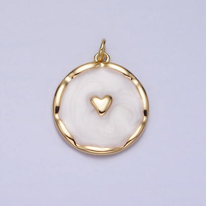 White, Blue, Pink Sparkly Enamel Heart Round Charm in Gold &amp; Silver | AC633 - AC638