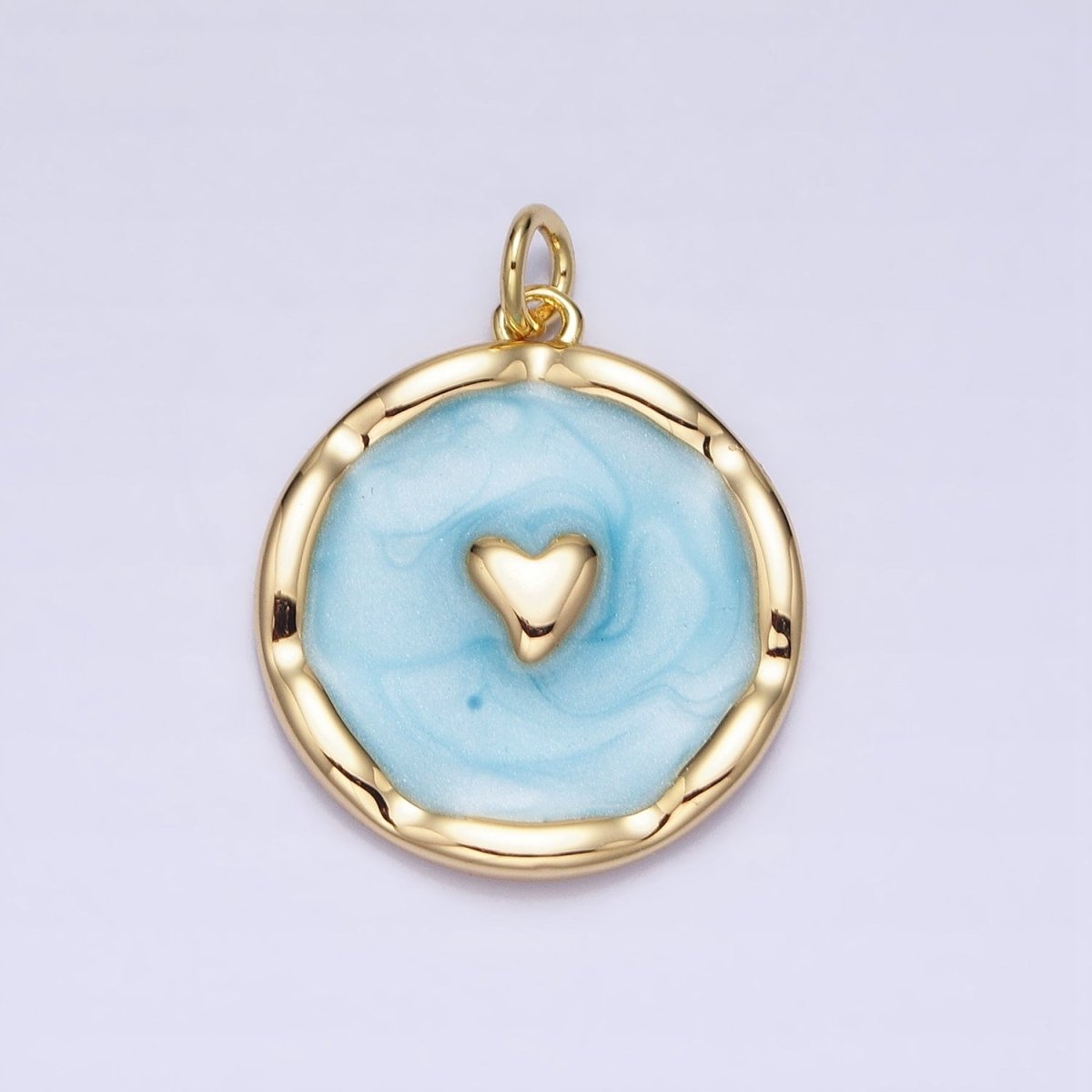 White, Blue, Pink Sparkly Enamel Heart Round Charm in Gold &amp; Silver | AC633 - AC638