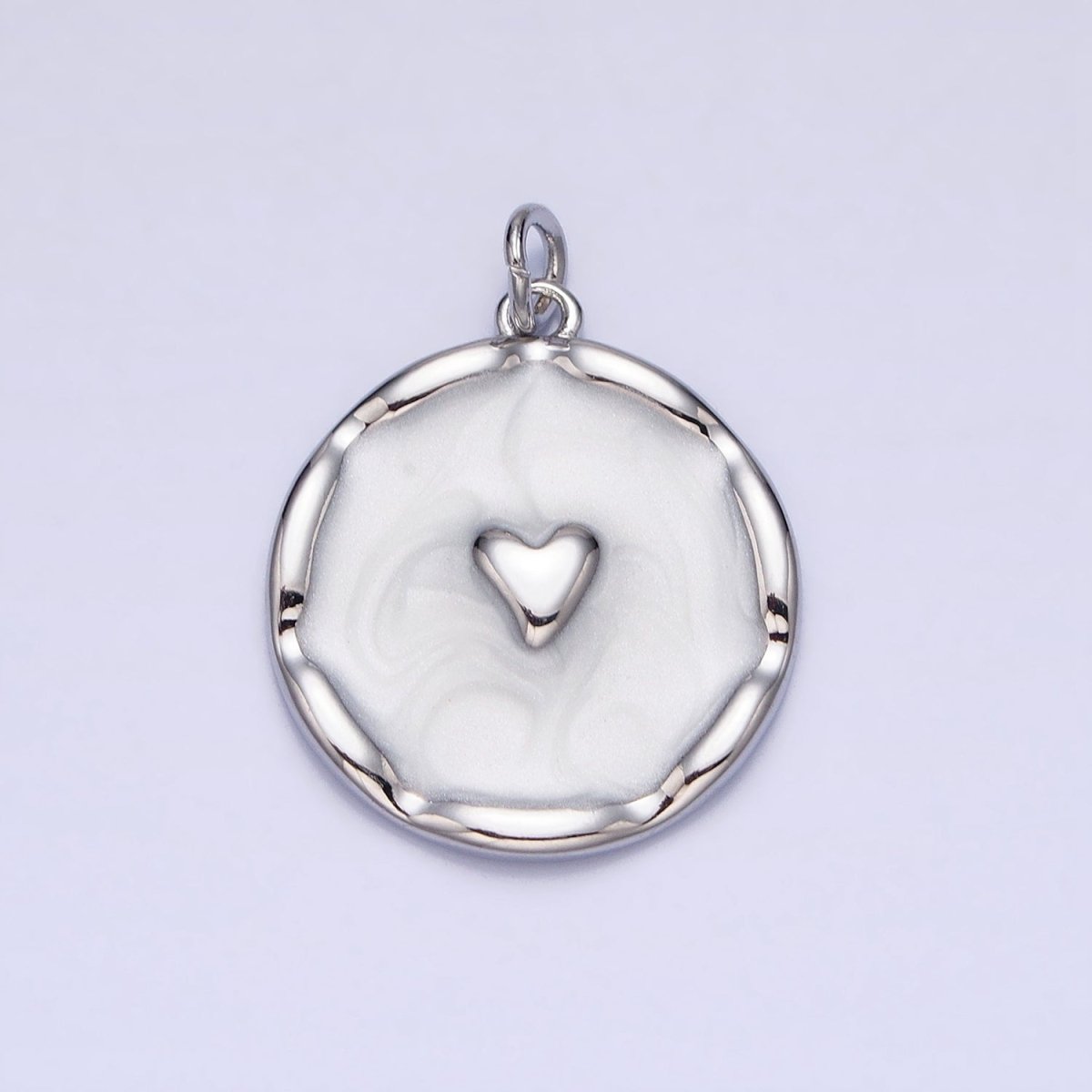 White, Blue, Pink Sparkly Enamel Heart Round Charm in Gold &amp; Silver | AC633 - AC638