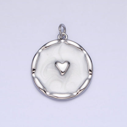 White, Blue, Pink Sparkly Enamel Heart Round Charm in Gold &amp; Silver | AC633 - AC638