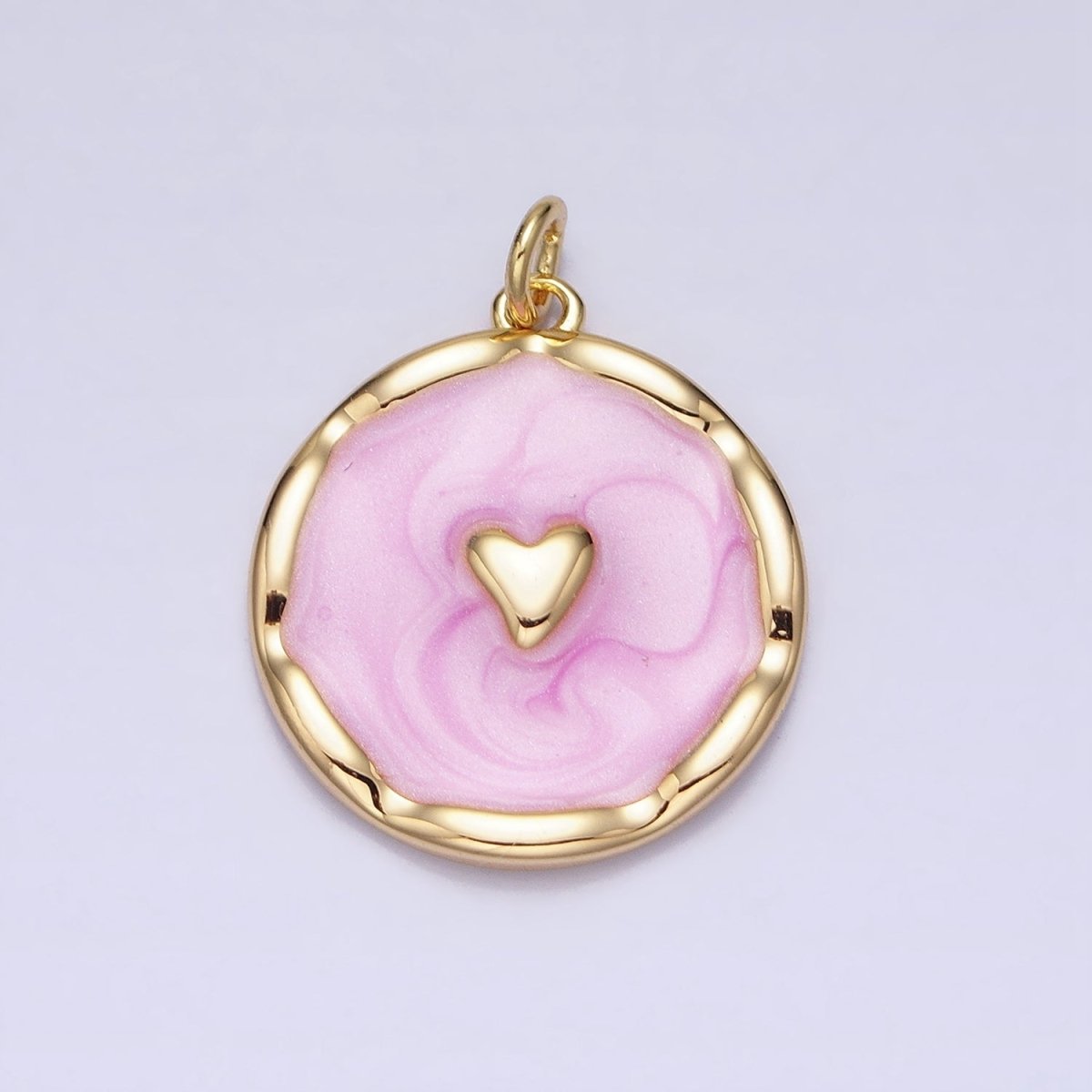 White, Blue, Pink Sparkly Enamel Heart Round Charm in Gold &amp; Silver | AC633 - AC638