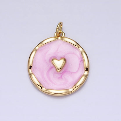 White, Blue, Pink Sparkly Enamel Heart Round Charm in Gold &amp; Silver | AC633 - AC638