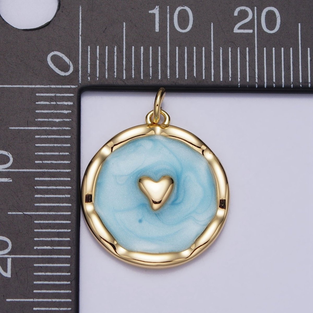 White, Blue, Pink Sparkly Enamel Heart Round Charm in Gold &amp; Silver | AC633 - AC638