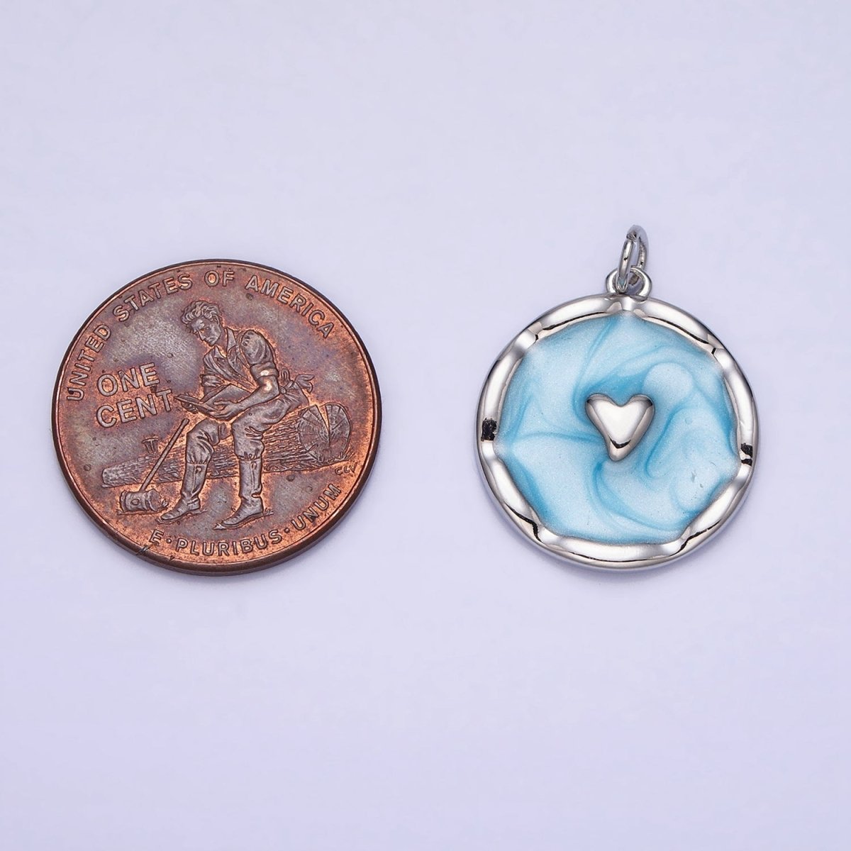 White, Blue, Pink Sparkly Enamel Heart Round Charm in Gold &amp; Silver | AC633 - AC638