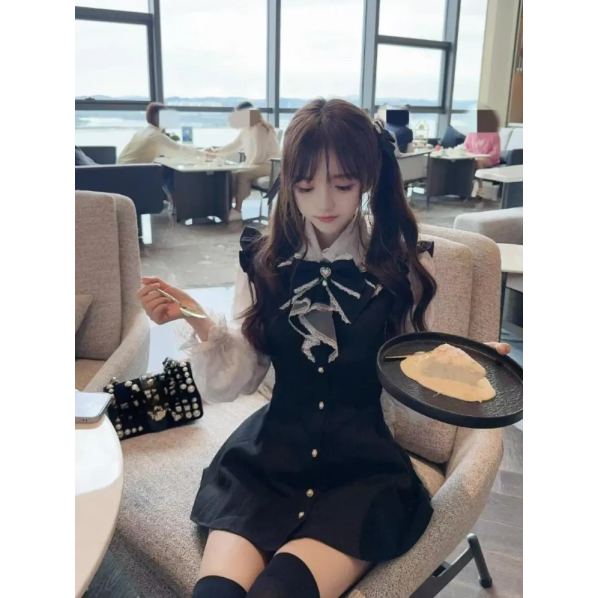 Black &amp; White Bow Dress – Kawaii Lolita Preppy Vintage Style