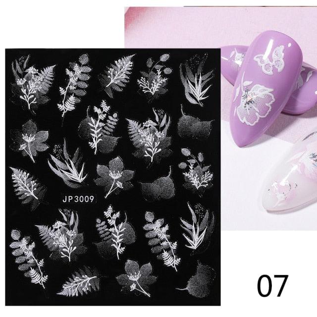White Embossed Flower Lace Sticker Decal Wedding Nail Art Designs Floral Butterfly Japanese Manicures Nail Decoration Metallic Curve Strip Line Nail Decal Self-Adhesive 3D Wave Design Decoration for Women Girls Adhesive Striping Tape Nail Art Stickers