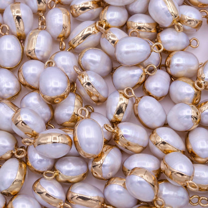 White Freshwater Pearl Teardrop Gold Coated Add-On Charm | P-1851