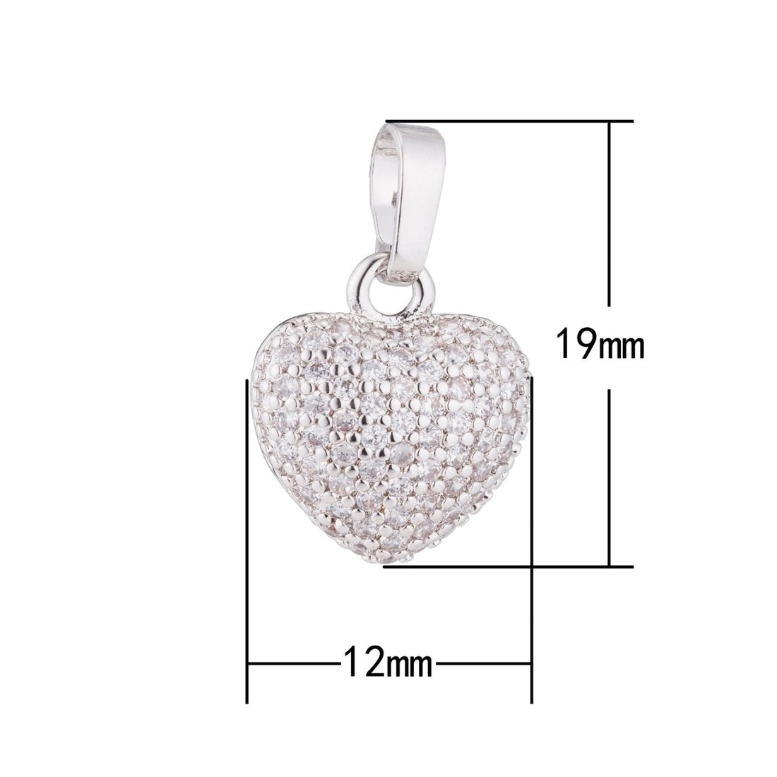 White gold fill Heart Love 3D charm Romantic Gifts DIY Craft Cute Cubic Zirconia Necklace Pendant Bead Bails Findings for Jewelry Making H-322