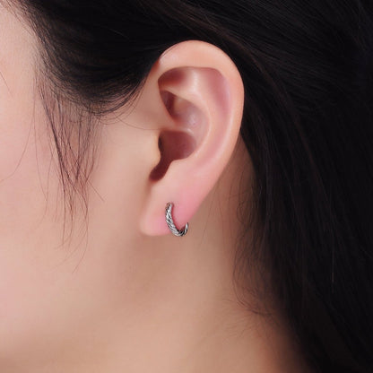 White Gold Filled 10mm Croissant Twisted Cartilage Minimalist Huggie Earrings | AB1268
