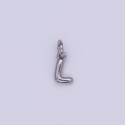 White Gold Filled 10mm Initial Letter Chubby Balloon Mini Charm | A029 - A041