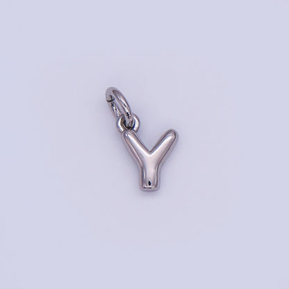 White Gold Filled 10mm Initial Letter Chubby Balloon Mini Charm | A029 - A041