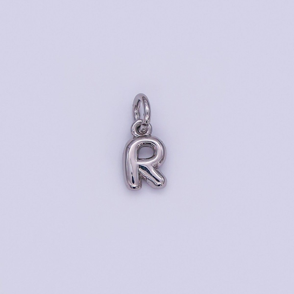 White Gold Filled 10mm Initial Letter Chubby Balloon Mini Charm | A029 - A041