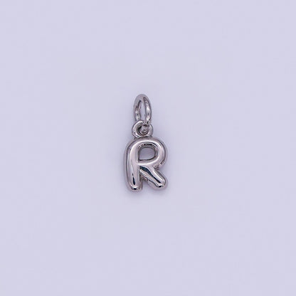 White Gold Filled 10mm Initial Letter Chubby Balloon Mini Charm | A029 - A041