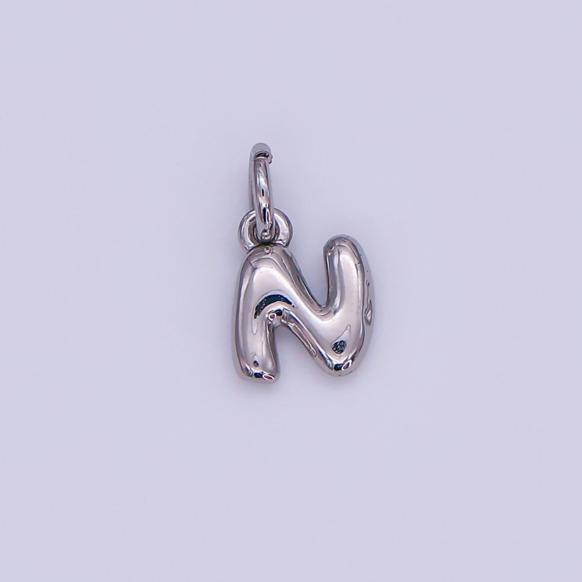 White Gold Filled 10mm Initial Letter Chubby Balloon Mini Charm | A029 - A041