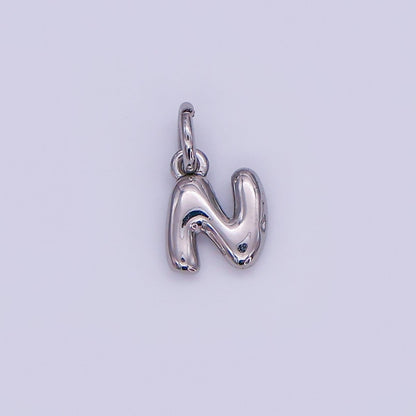 White Gold Filled 10mm Initial Letter Chubby Balloon Mini Charm | A029 - A041