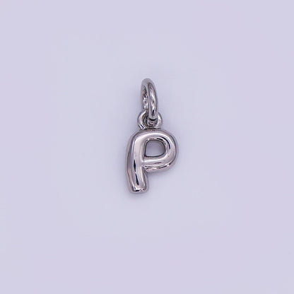 White Gold Filled 10mm Initial Letter Chubby Balloon Mini Charm | A029 - A041