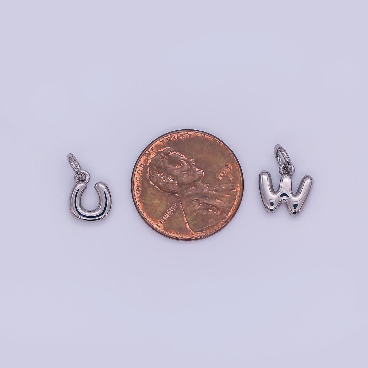 White Gold Filled 10mm Initial Letter Chubby Balloon Mini Charm | A029 - A041