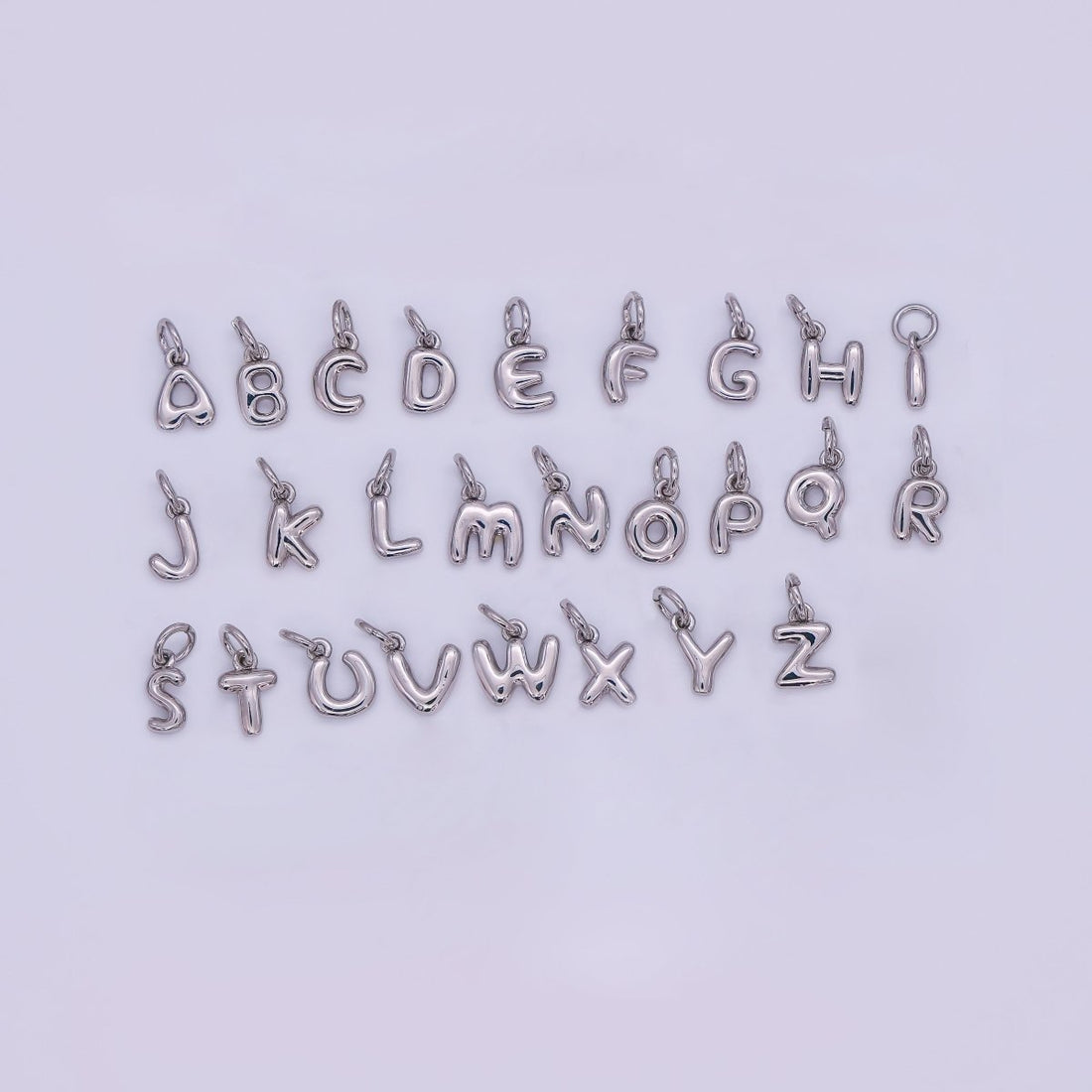 White Gold Filled 10mm Initial Letter Chubby Balloon Mini Charm | A029 - A041
