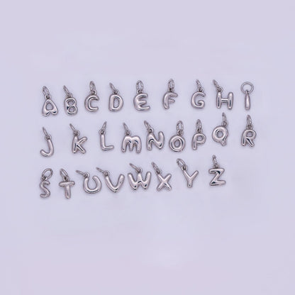 White Gold Filled 10mm Initial Letter Chubby Balloon Mini Charm | A029 - A041