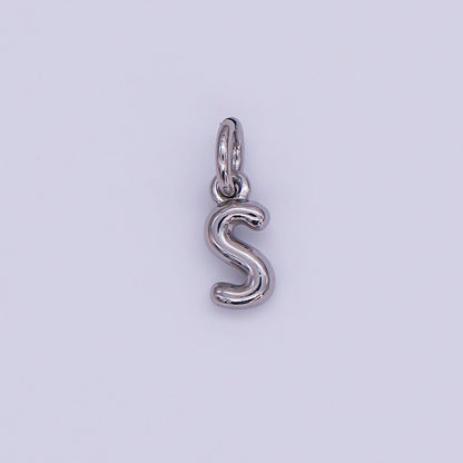 White Gold Filled 10mm Initial Letter Chubby Balloon Mini Charm | A029 - A041